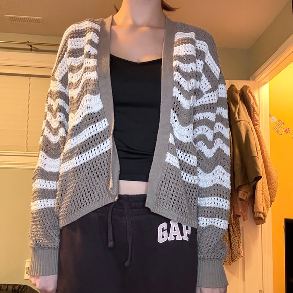 Bluenotes Sweaters - 2 for $10 bluenotes brown  and White Open-Knit Cardigan size small